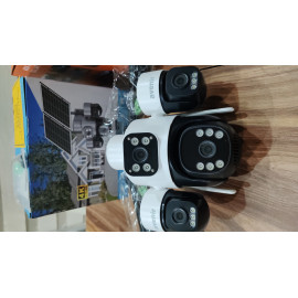 Beyaz 4 Kamera 3PTZ 12mp 4G Solar  Sim Kartlı Çift Güneş Panelli Güvenlik Kamerası AV-S446G