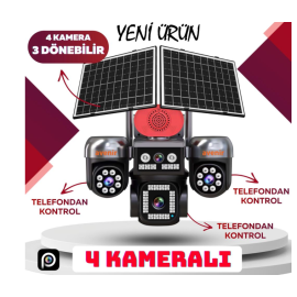 4 Kamera 3PTZ 12mp 4G Solar  Sim Kartlı Çift Güneş Panelli Güvenlik Kamerası AV-S446 