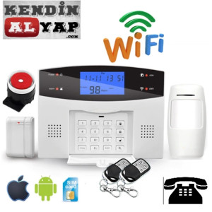 Wifi Ev Ofis Alarm Güvenlik Seti Kablosuz Sabit Te..