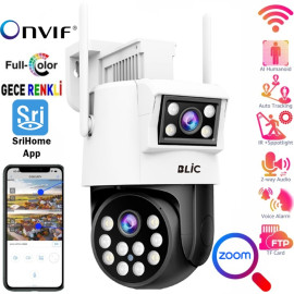 4MP Çift Kamera PTZ Hareket Takipli Gece Görüşlü ALarmlı Bildirimli Su Geçirmez Onvif WiFi IP Kamera