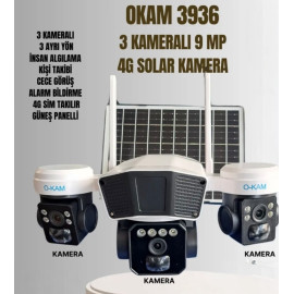 3 Kameralı O-KAM 3936 PTZ Solar Sim Kartlı 4G Güvenlik Kamerası Güneş Enerjili Kamera OKAM 3936