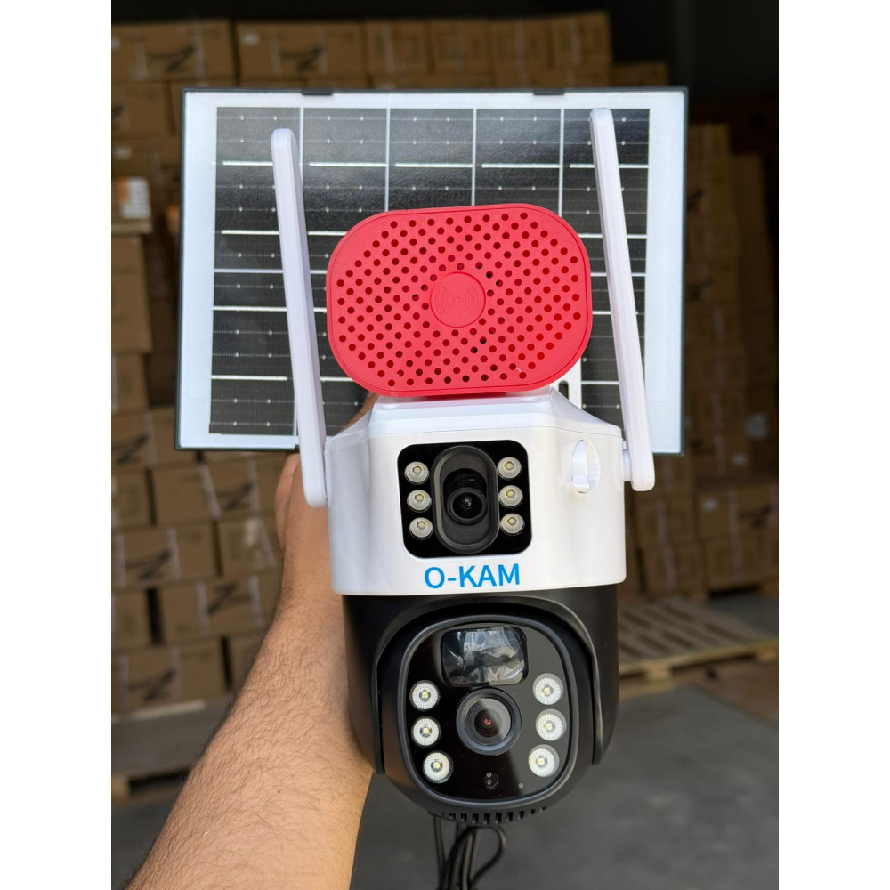 Solar Güneş Enerjili Wifi İnternet Bağlantılı Kablosuz Çift Lens Sirenli 6MP Gece Görüşlü O-kam 7015 Güvenlik Kamerası