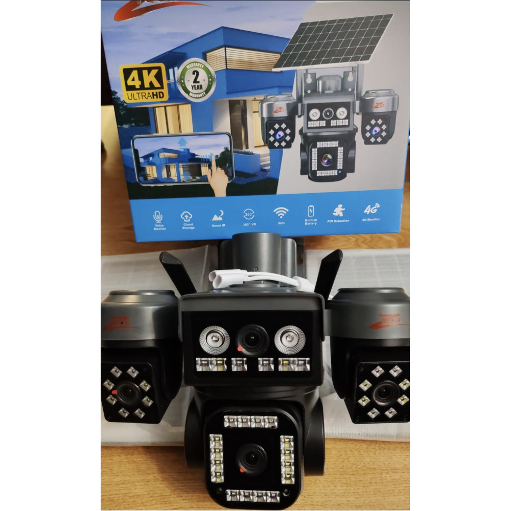 Gerçek 4 Kameralı 2 Güneş Panelli SOLAR PTZ SİM KART DESTEKLİ e-sim GECE GÖRÜŞLÜ GÜVENLİK KAMERASI